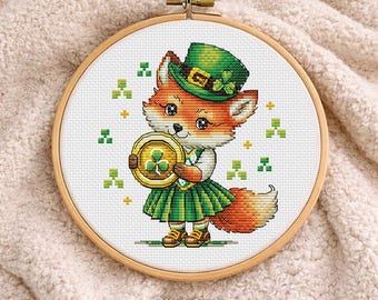Cross Stitch Pattern St. Patrick's Day Irish Fox DMC Chart Printable PDF Instant Download