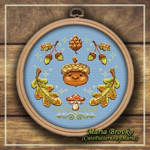 Cross Stitch Pattern Forest Acorn DMC Chart Printable PDF Instant ...