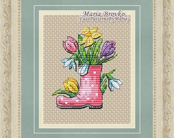 Cross Stitch Pattern Spring boot DMC Chart Embroidery Printable PDF Instant Download