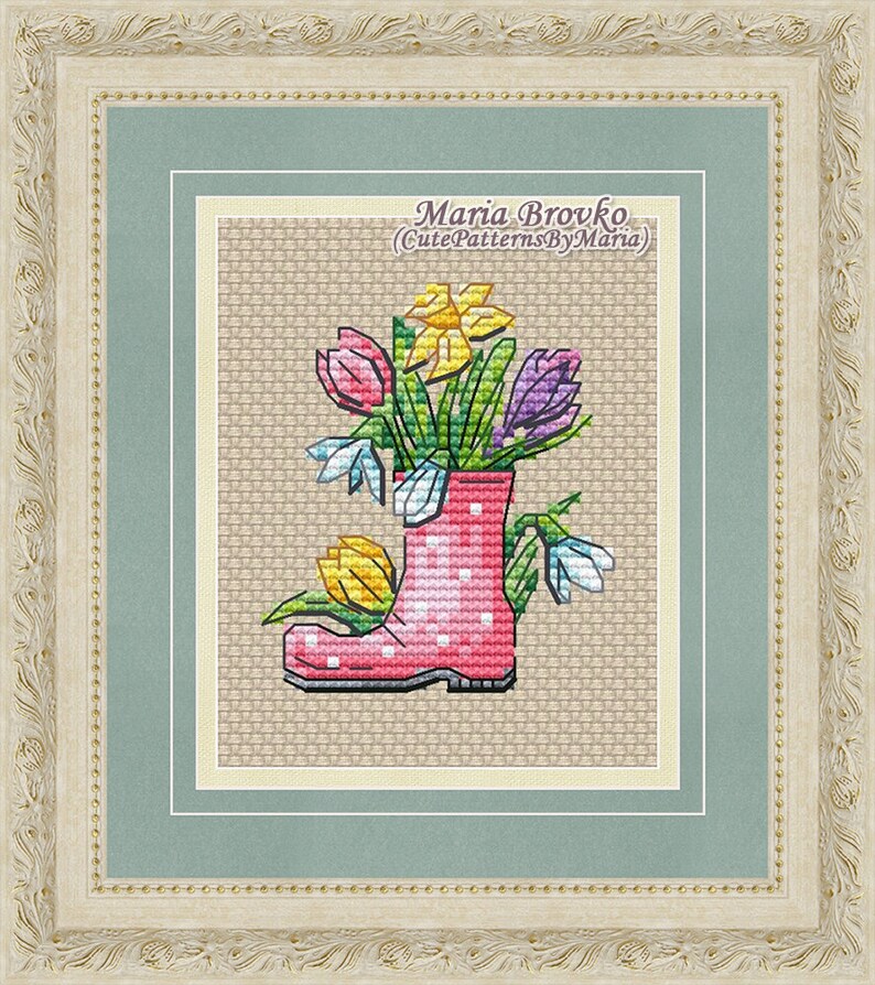 Cross Stitch Pattern Spring boot DMC Chart Needlepoint Embroidery Printable PDF Instant Download image 3