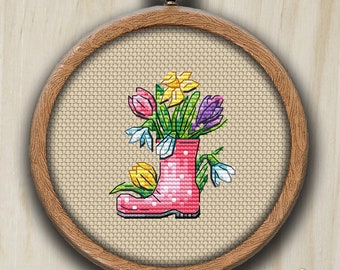 Cross Stitch Pattern "Spring boot" DMC Chart Needlepoint Embroidery Printable PDF Instant Download