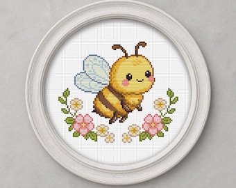 Patrón de punto de cruz Abeja Flor Gráfico DMC PDF imprimible Descarga instantánea