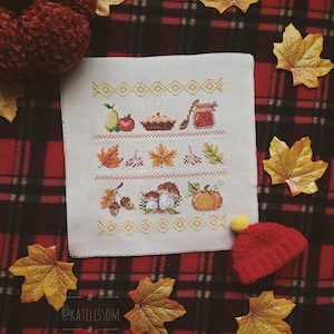 Cross Stitch Pattern Lovely Autumn Sampler DMC Cross Stitch Chart Embroidery Printable PDF Instant Download zdjęcie 4