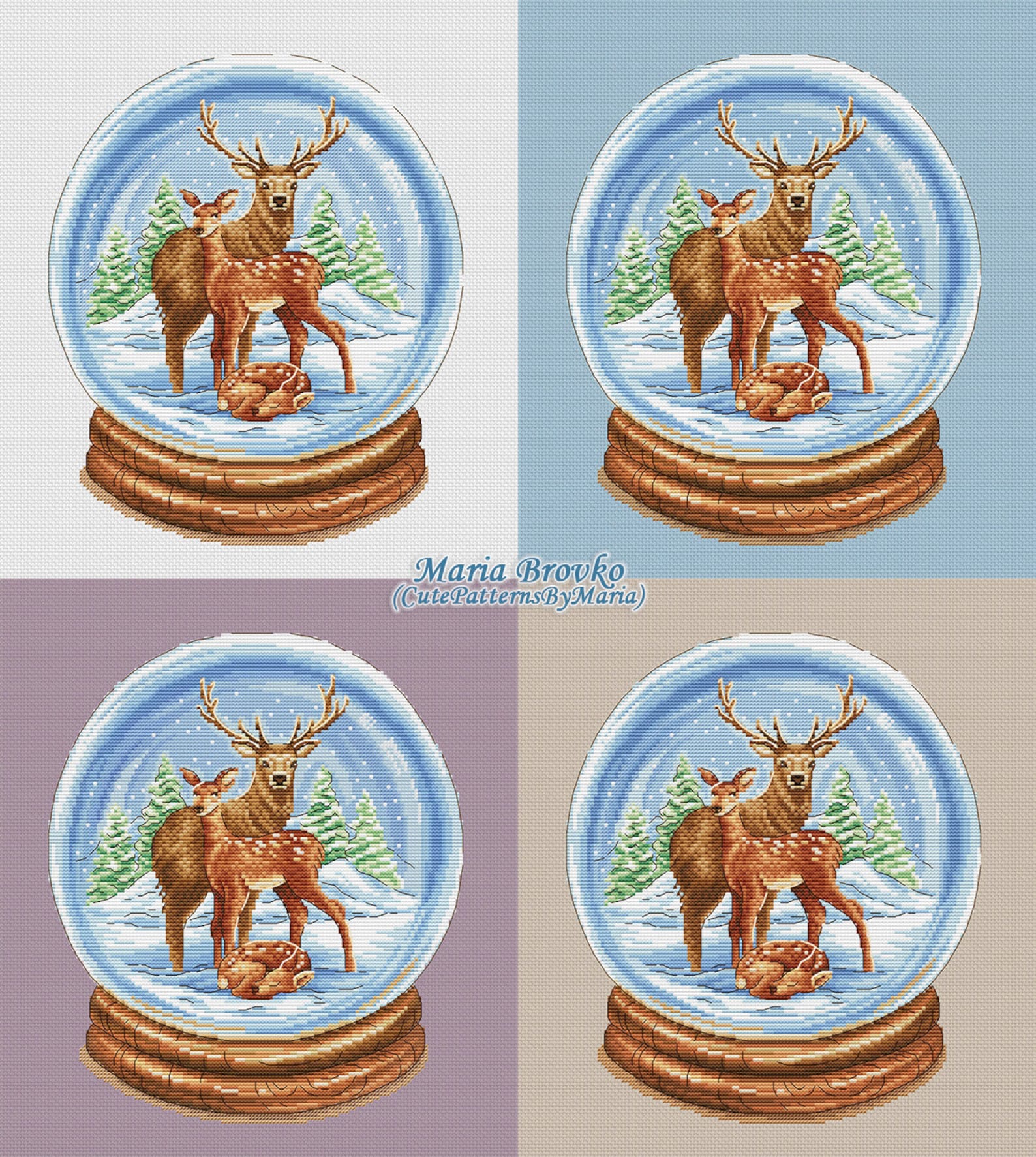 Cross Stitch Pattern Snow Globe With Deer DMC Chart Embroidery ...