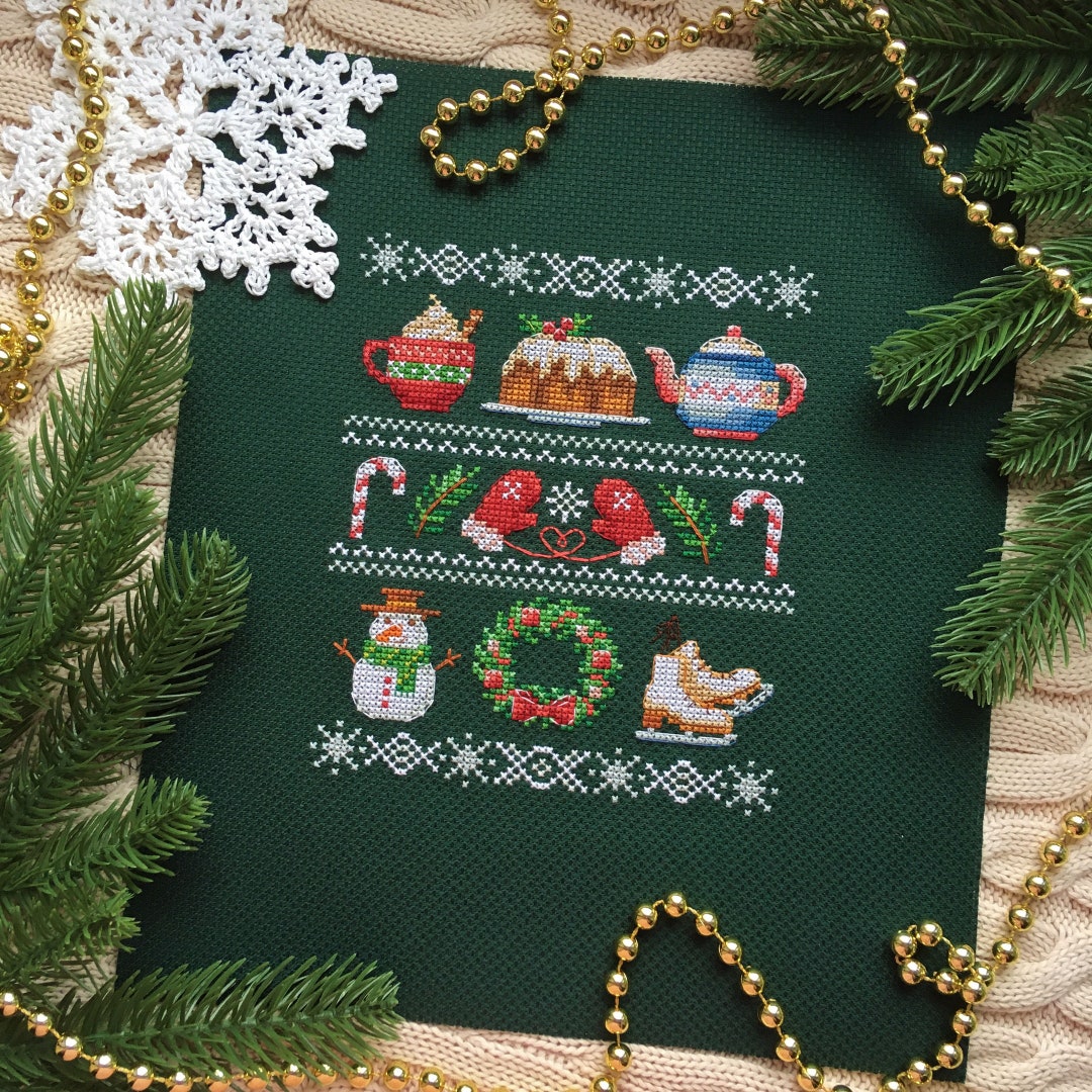 Cross Stitch Pattern Lovely Winter Sampler DMC Chart Embroidery ...