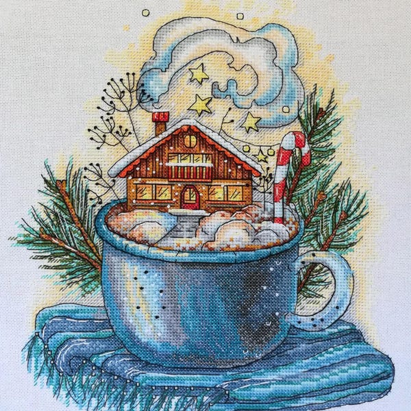 Kruissteekpatroon Winter in the Cup DMC-borduurkaart Afdrukbare pdf Direct downloaden