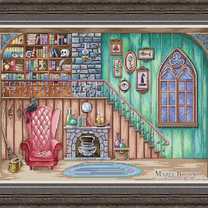 Cross Stitch Pattern &quot;Inside the wizard&#39;s house&quot; DMC Chart Embroidery Printable PDF Instant Download