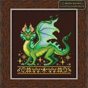 Schema punto croce Drago verde DMC Schema ricamo PDF stampabile Download immediato