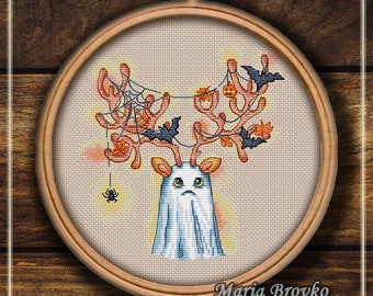 Cross Stitch Pattern "Halloween deer" DMC Cross Stitch Chart Needlepoint Pattern Embroidery Chart Printable PDF Instant Download