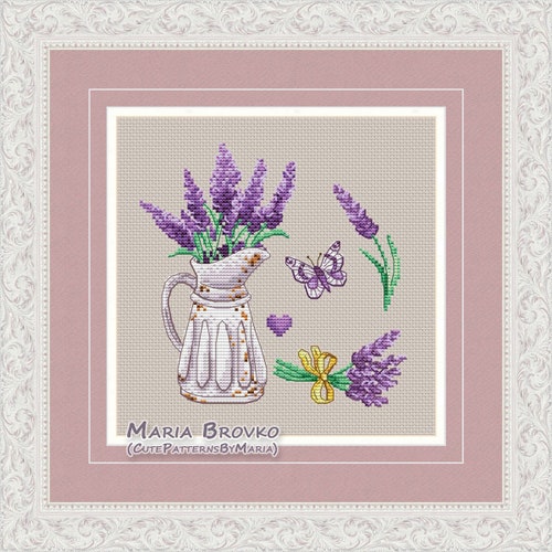 Cross Stitch Pattern lavender Miniature With a Jug Etsy