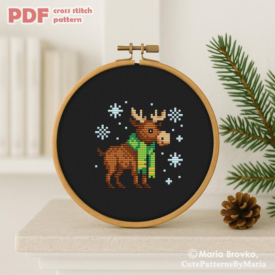 Cross Stitch PDF Pattern Winter Moose DMC Chart Christmas Printable ...