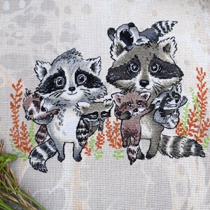 Cross Stitch Pattern Family of Raccoons DMC Chart Pattern Embroidery ...