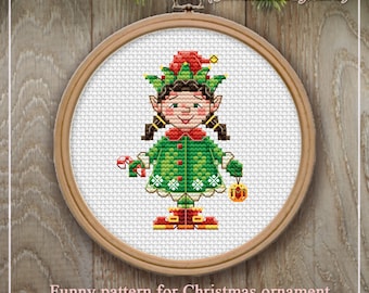 Cross Stitch Christmas Decor Christmas Elf Girl DMC Chart Printable PDF Instant Download