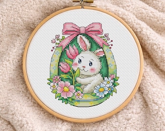 Cross Stitch Pattern Easter Green egg with bunny DMC Chart Printable PDF Instant Download