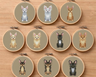 Patrón de punto de cruz, 5 versiones de color, Chihuahua, gráfico DMC, bordado, imprimible, PDF, descarga instantánea