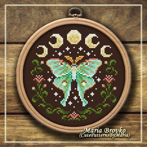 Cross Stitch Pattern Luna moth DMC Chart Printable PDF Instant Download