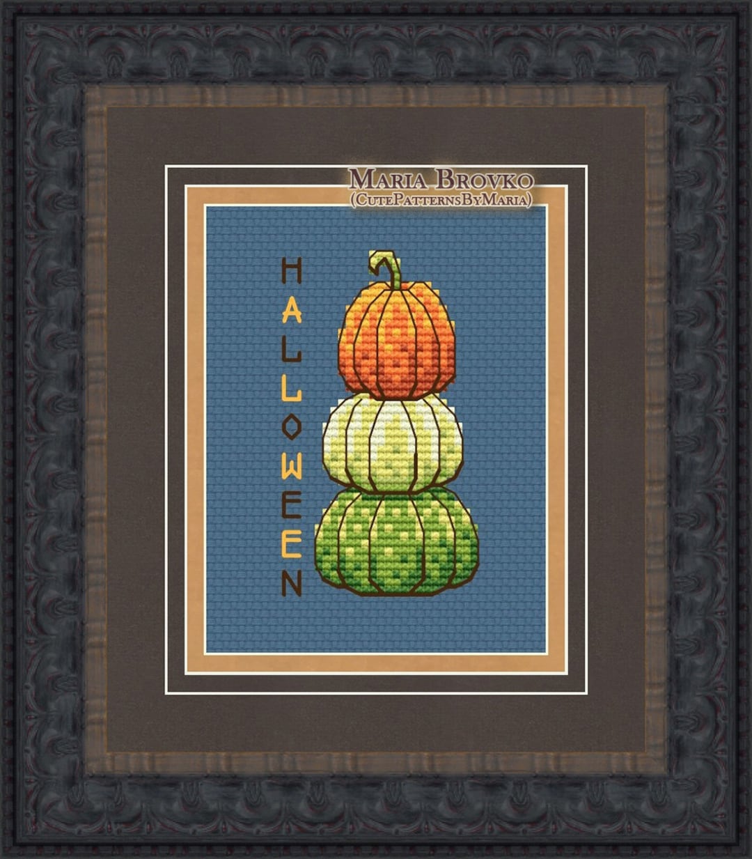 Cross Stitch Halloween Pattern Pyramid of Colorful Pumpkins DMC Chart ...