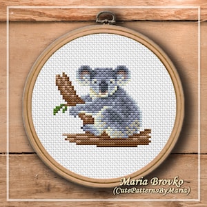 Padrão de ponto cruz "Koala" Gráfico de bordado DMC para impressão em PDF Download instantâneo