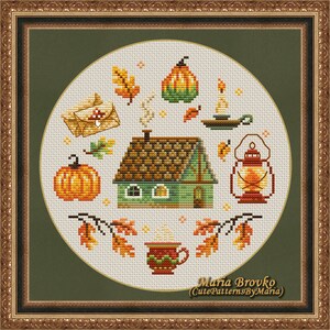 Cross Stitch PDF Pattern Forest Autumn House DMC Chart Printable PDF ...