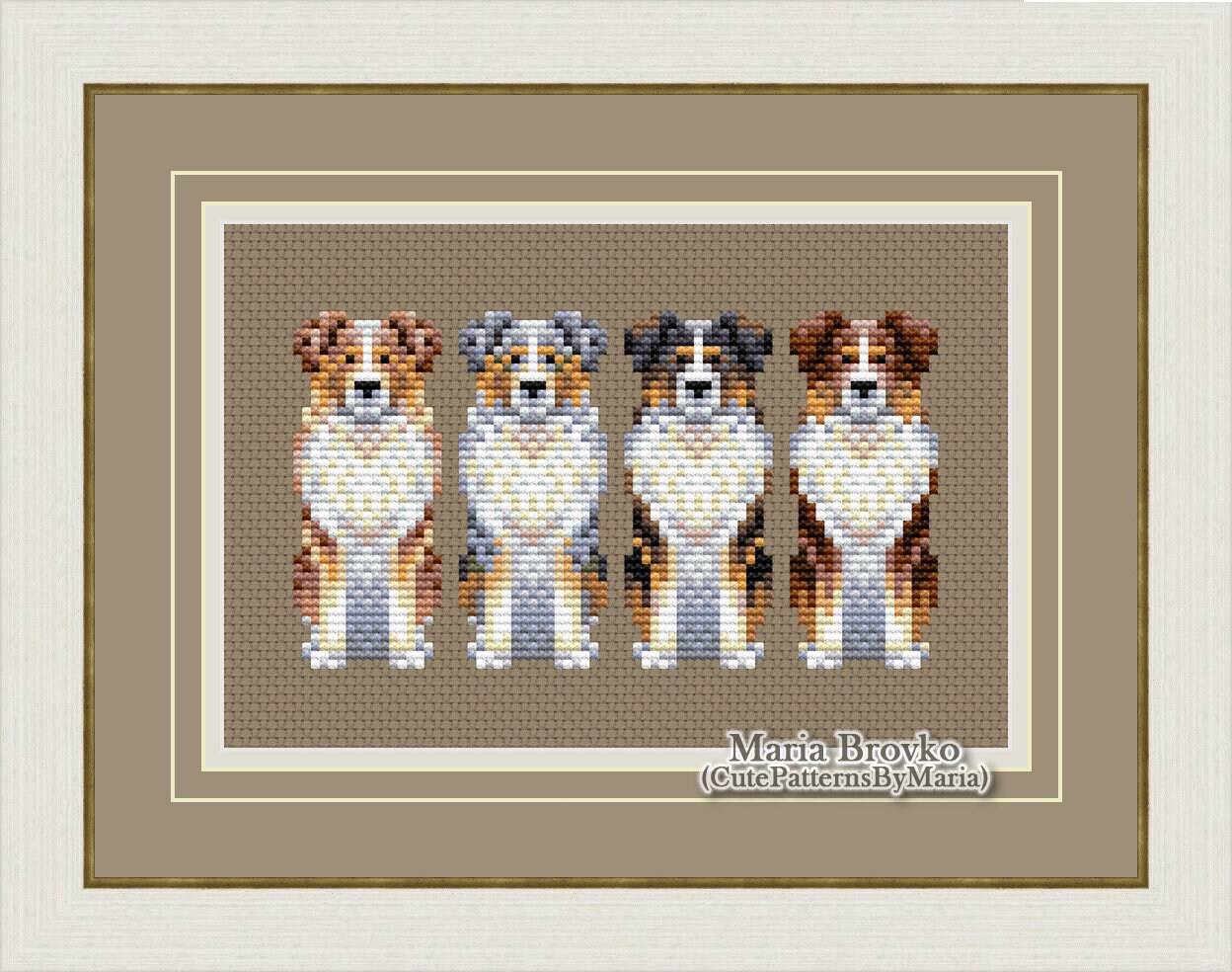 Kreuzstichmuster Australian Shepherd 4 Optionen DMC Chart Printable PDF Instant Download