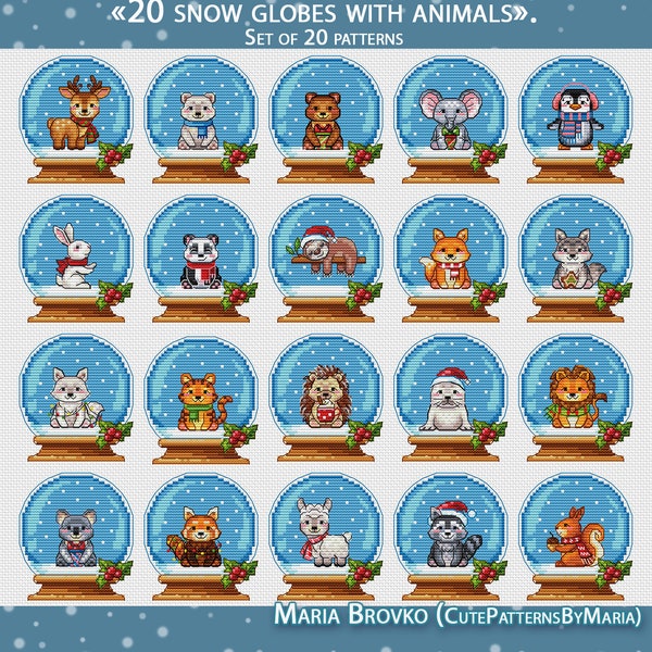 Cross Stitch Christmas Decor 20 Snow Globes With Animals DMC Chart Printable PDF Instant Download