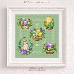 Cross Stitch Pattern Spring Easter Sampler With Baskets and a Bunny DMC ...