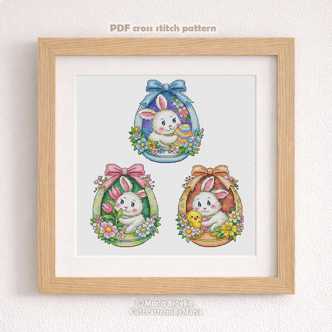Cross Stitch Pattern Three Easter Eggs With Bunnies DMC Chart Printable ...
