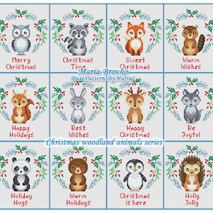 45% goedkoper als set - Set van 12 kerstbosdieren Baby Cross Stitch Pattern DMC Chart Printable PDF Instant Download