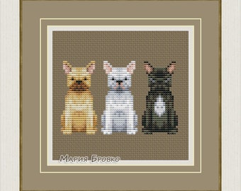 Cross Stitch Pattern "French Bulldog" DMC Chart Needlepoint Embroidery Printable PDF Instant Download