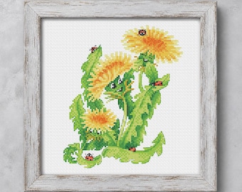Modèle de point de croix pissenlits DMC graphique broderie PDF imprimable téléchargement immédiat