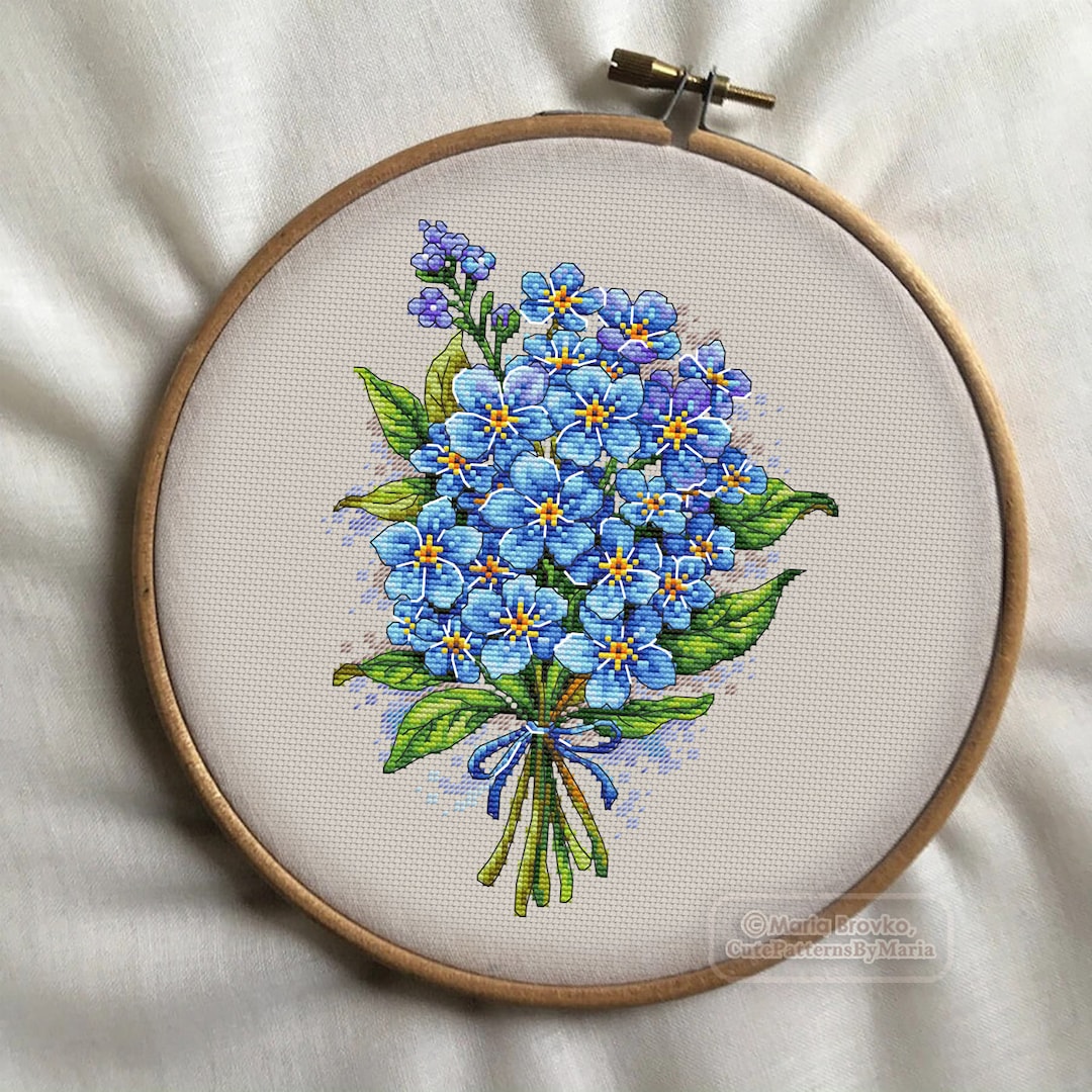 Cross Stitch Pattern Forget-me-not Bouquet Myosotis DMC Chart