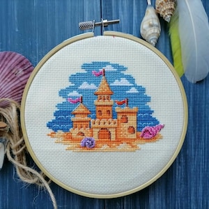 Sand Castle Cross Stitch Pattern DMC Chart Embroidery Printable PDF Instant Download