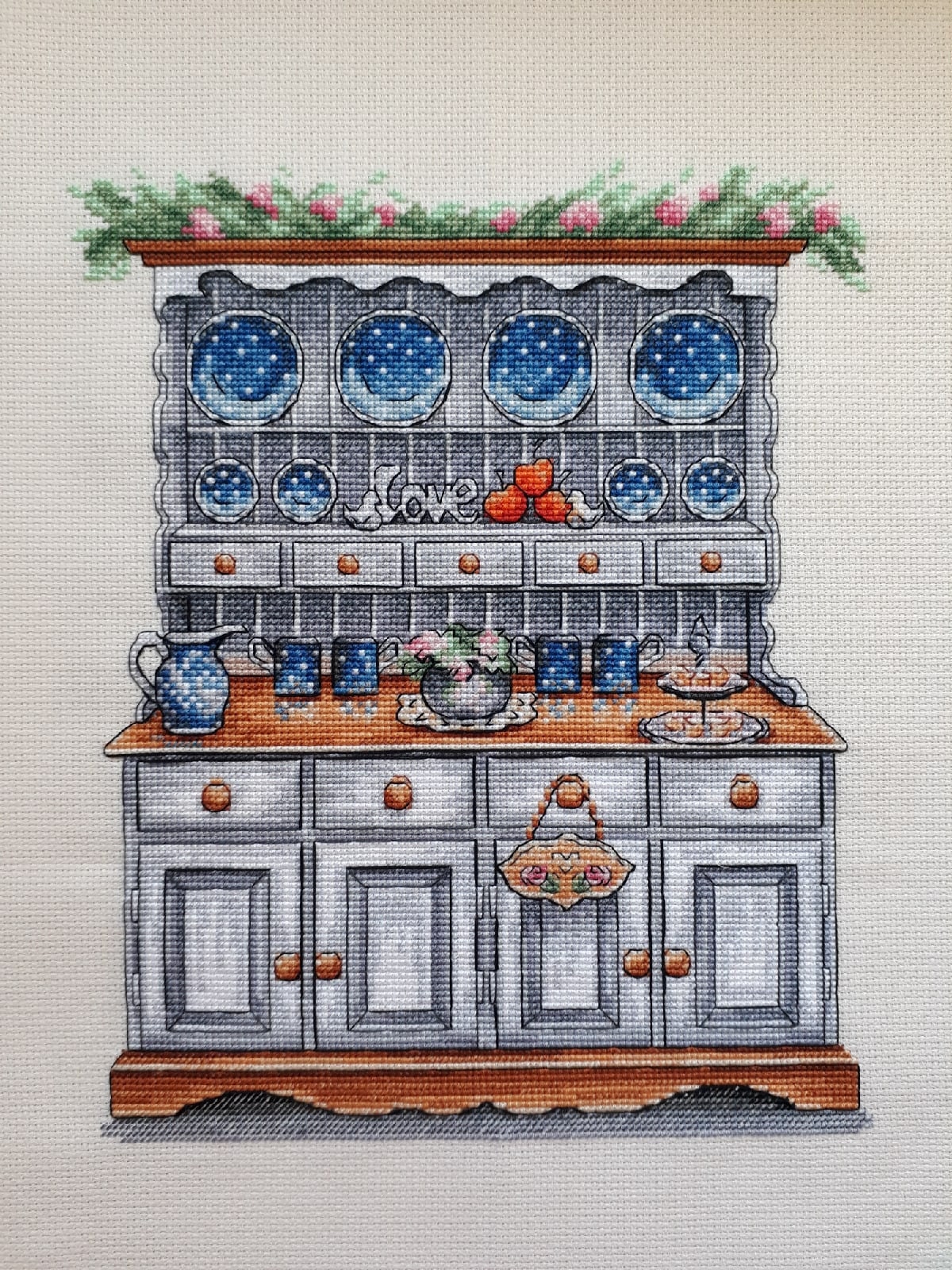 Cross Stitch Pattern Cupboard with blue crockery Etsy