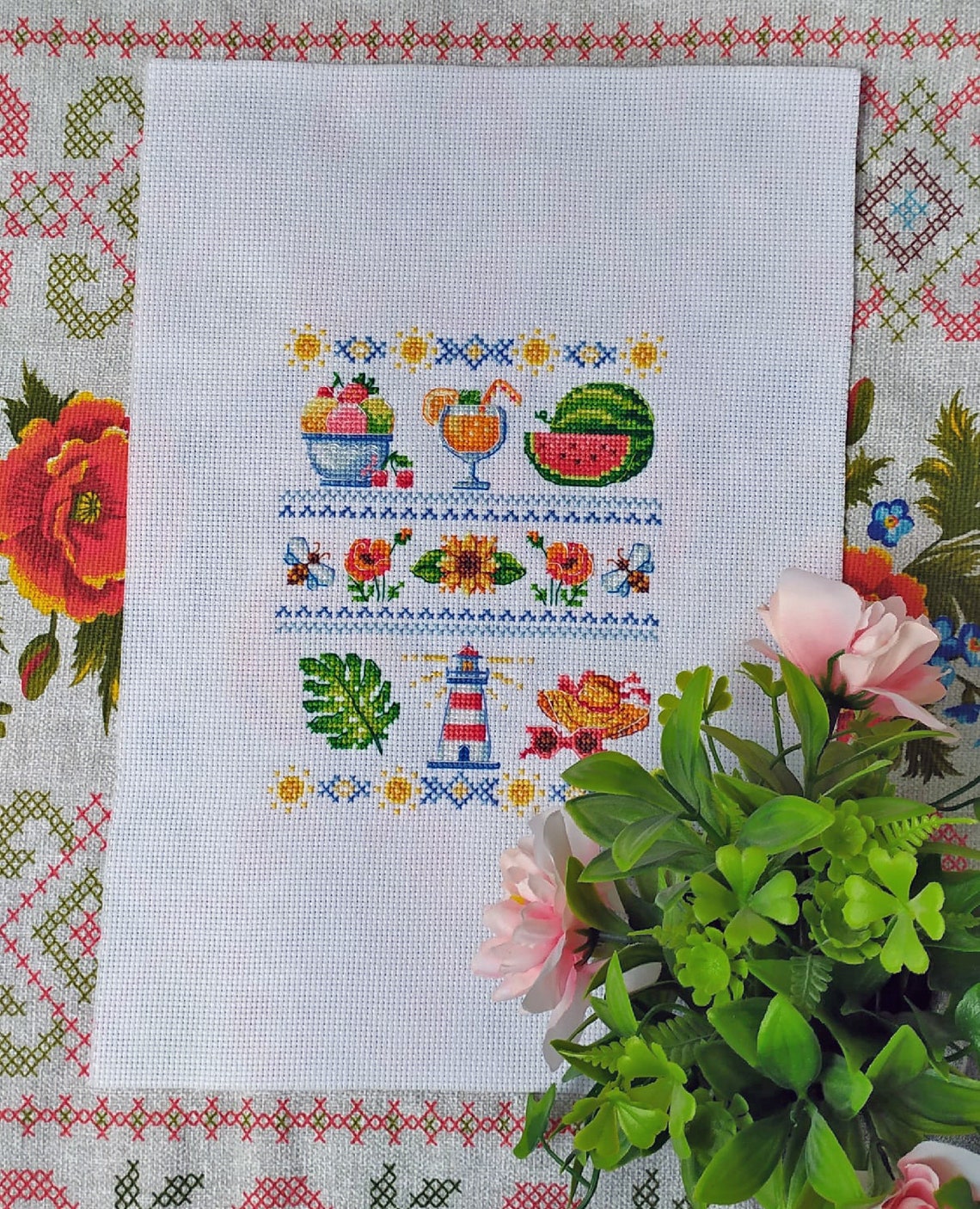 Cross Stitch Pattern Lovely Summer Sampler DMC | Etsy