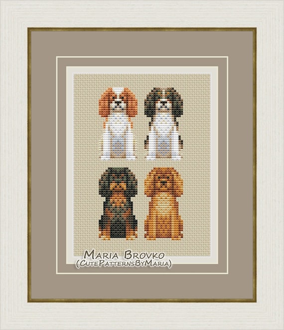 Tri Color Cavalier King Charles Spaniel Night cross stitch pattern