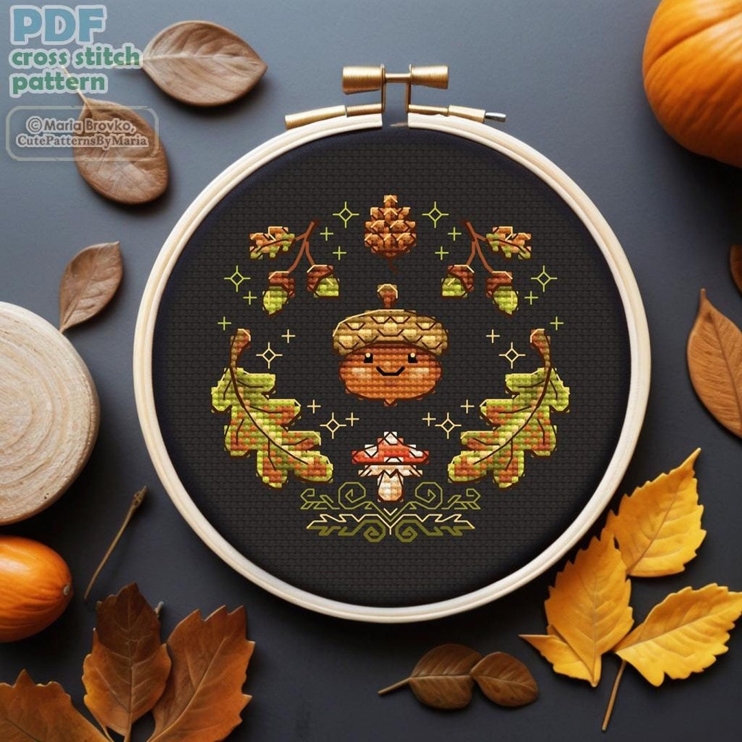 Cross Stitch Pattern Forest Acorn DMC Chart Printable PDF Instant ...