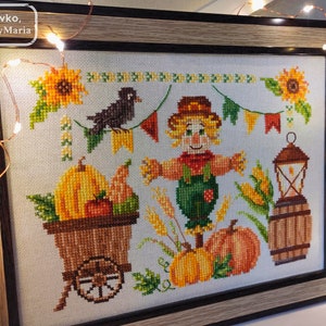Cross Stitch Halloween Pattern Autumn Harvest DMC Chart Printable PDF Instant Download