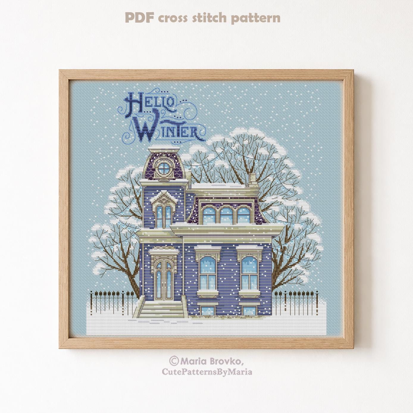 Cross Stitch Pattern Winter House DMC Embroidery Chart Printable PDF ...