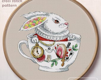 クロスステッチパターン 白ウサギ（不思議の国のアリス） DMC 刺繍
