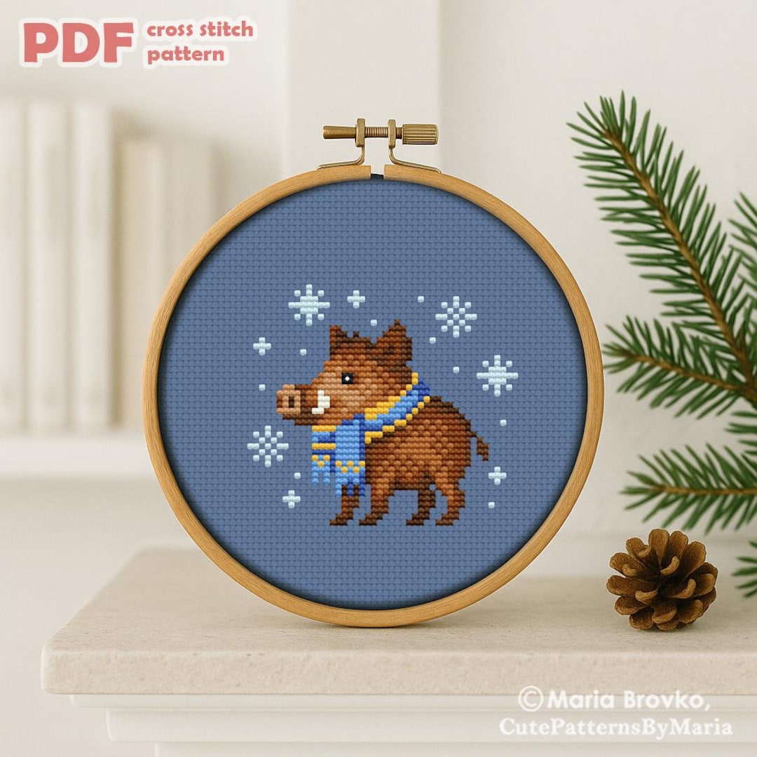 Cross Stitch PDF Pattern Winter Boar DMC Chart Christmas Printable ...