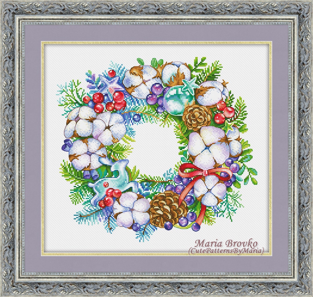 Cross Stitch Pattern Winter Wreath DMC Chart Printable PDF Instant ...
