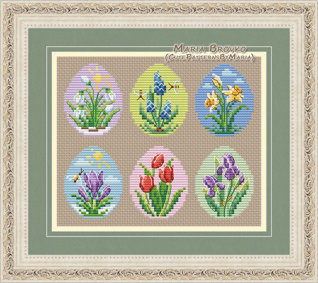 Cross Stitch Pattern Easter Eggs With Flowers DMC Embroidery Chart ...