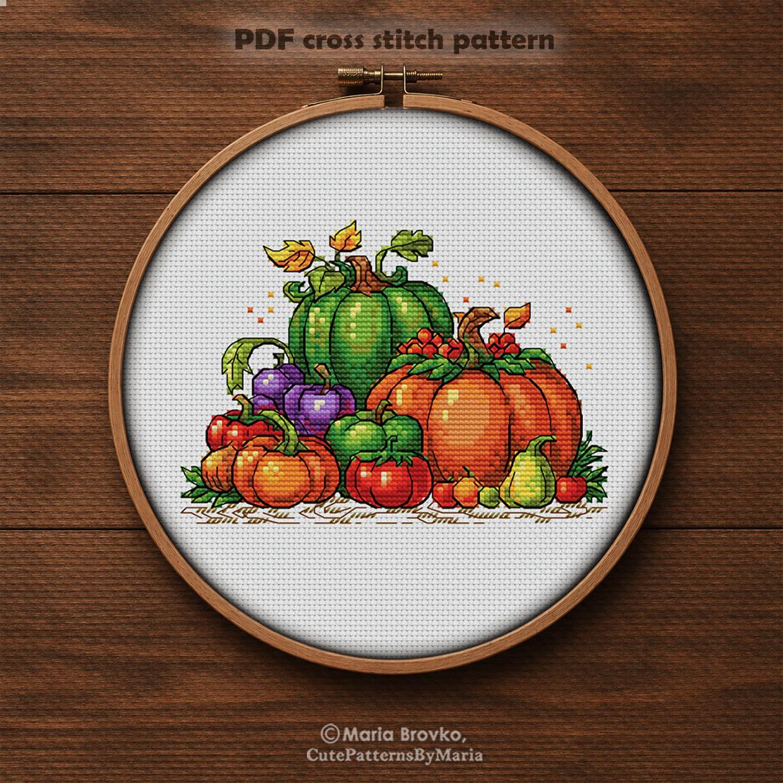 Cross Stitch Pattern Colorful Autumn Harvest DMC Chart Printable PDF ...