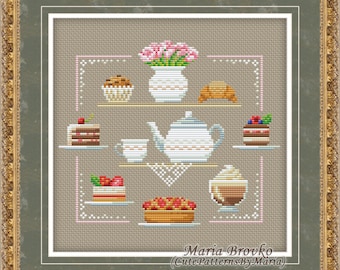 Cross Stitch Pattern Charming desserts DMC Chart Embroidery Printable PDF Instant Download