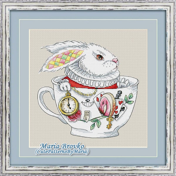 Cross Stitch Pattern White Rabbit (Alice au pays des merveilles) DMC Chart Needlepoint Pattern Embroidery Chart PDF imprimable Téléchargement immédiat