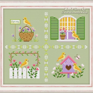 30% off All 4 "Stories of a little yellow bird" Collection DMC Cross Stitch Chart Pattern Printable PDF Instant Download