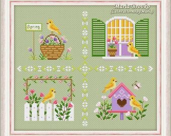 30% off All 4 "Stories of a little yellow bird" Collection DMC Cross Stitch Chart Pattern Printable PDF Instant Download