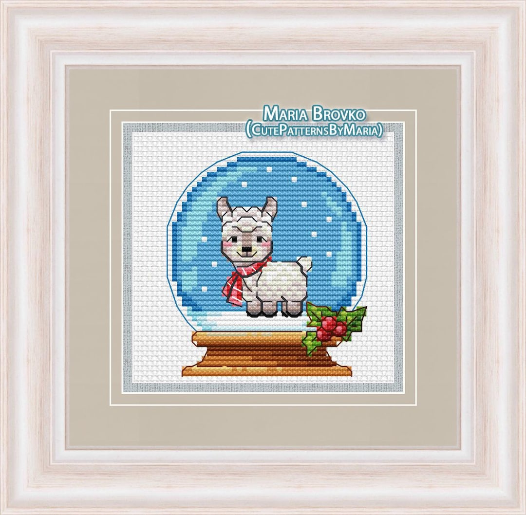 Cross Stitch Pattern Snow Globe With Lamb Alpaca DMC Chart Printable ...