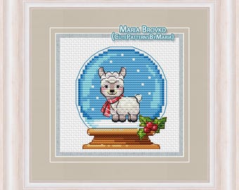 Cross Stitch Pattern Snow globe with Lamb Alpaca DMC Chart Printable PDF Instant Download
