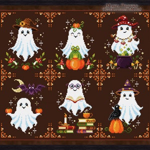 Patrones de punto de cruz en PDF - Decoración de Halloween 35 % más barato por conjunto - Seis lindos fantasmas (juego de 6) Gráfico DMC PDF imprimible Descarga instantánea